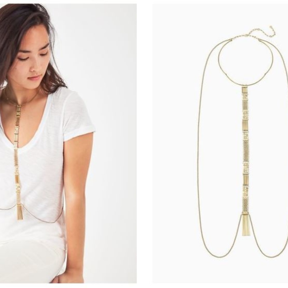 Stella & Dot Maui Gold Toned Mesh Chain Versatile Modern Statement Necklace